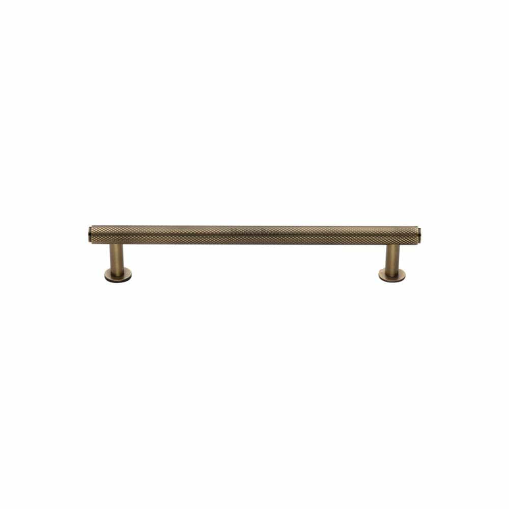 Heritage Brass Cabinet Hardware Antique Brass / Cabinet Pull Handles / 96mm c/c Heritage Brass - Cabinet Pull Knurled Design with Rose 96mm CTC Antique Brass Finis