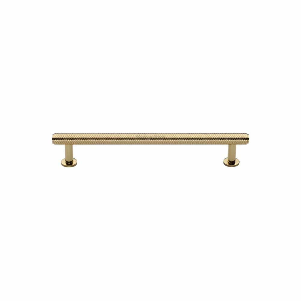 Heritage Brass Cabinet Hardware Polished Brass / Cabinet Pull Handles / 96mm c/c Heritage Brass - Cabinet Pull Knurled Design with Rose 96mm CTC Polished Brass Finis