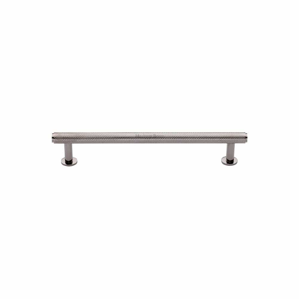 Heritage Brass Cabinet Hardware Polished Nickel / Cabinet Pull Handles / 96mm c/c Heritage Brass - Cabinet Pull Knurled Design with Rose 96mm CTC Polished Nickel Fini