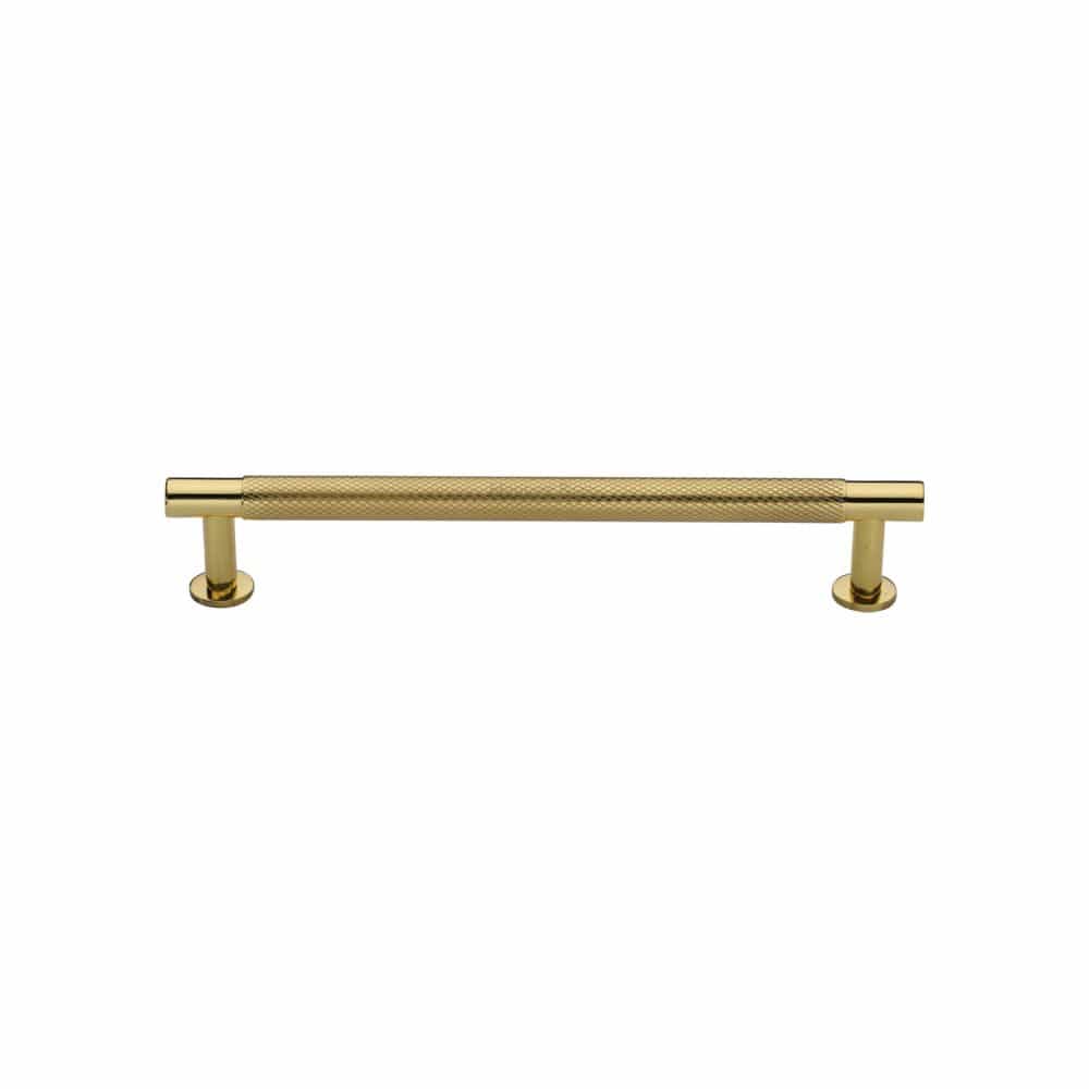 Heritage Brass Cabinet Hardware Polished Brass / Cabinet Pull Handles / 128mm c/c Heritage Brass - Cabinet Pull Partial Knurled Design with Rose 128mm CTC Polished Br