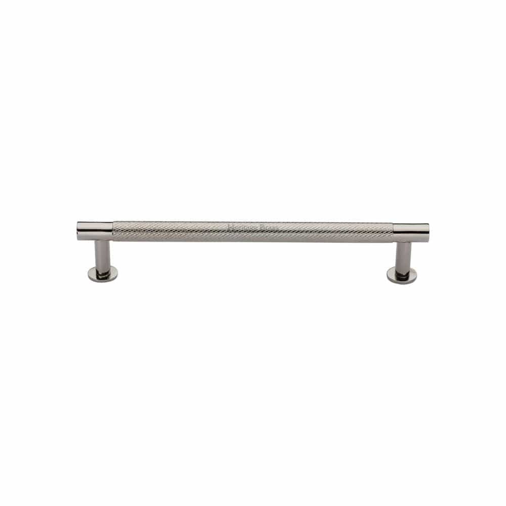 Heritage Brass Cabinet Hardware Polished Nickel / Cabinet Pull Handles / 128mm c/c Heritage Brass - Cabinet Pull Partial Knurled Design with Rose 128mm CTC Polished Ni