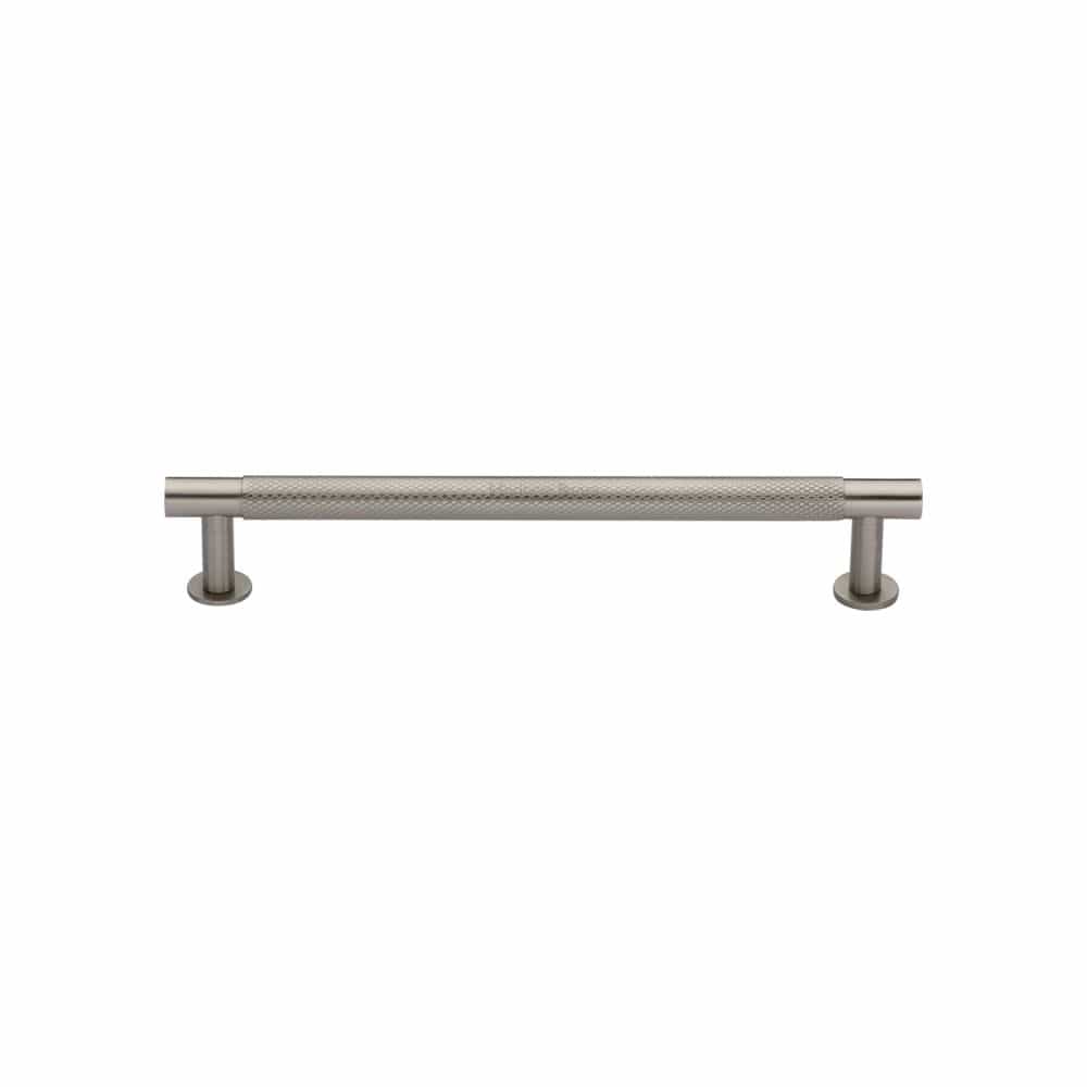 Heritage Brass Cabinet Hardware Satin Nickel / Cabinet Pull Handles / 128mm c/c Heritage Brass - Cabinet Pull Partial Knurled Design with Rose 128mm CTC Satin Ni
