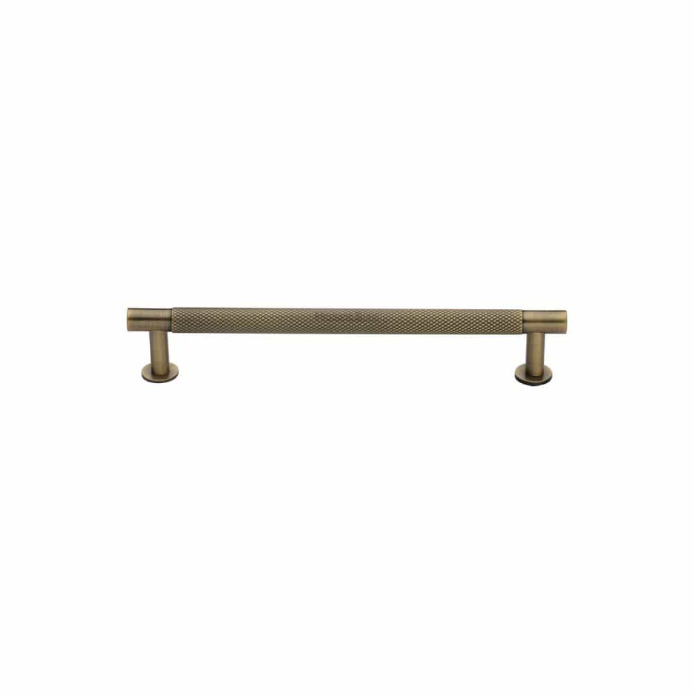 Heritage Brass Cabinet Hardware Antique Brass / Cabinet Pull Handles / 96mm c/c Heritage Brass - Cabinet Pull Partial Knurled Design with Rose 96mm CTC Antique Bra