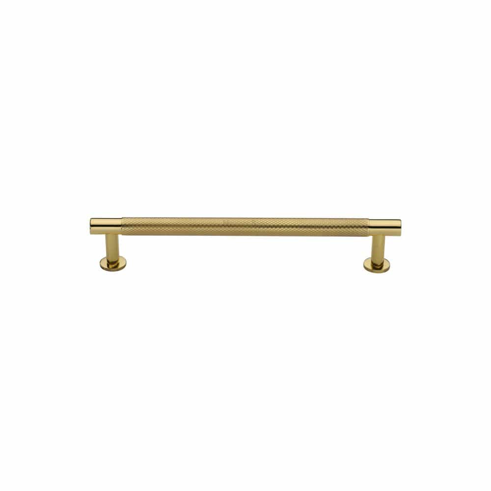 Heritage Brass Cabinet Hardware Polished Brass / Cabinet Pull Handles / 96mm c/c Heritage Brass - Cabinet Pull Partial Knurled Design with Rose 96mm CTC Polished Bra