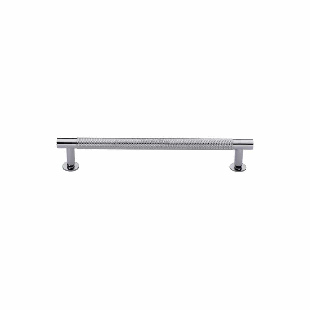 Heritage Brass Cabinet Hardware Polished Chrome / Cabinet Pull Handles / 96mm c/c Heritage Brass - Cabinet Pull Partial Knurled Design with Rose 96mm CTC Polished Chr