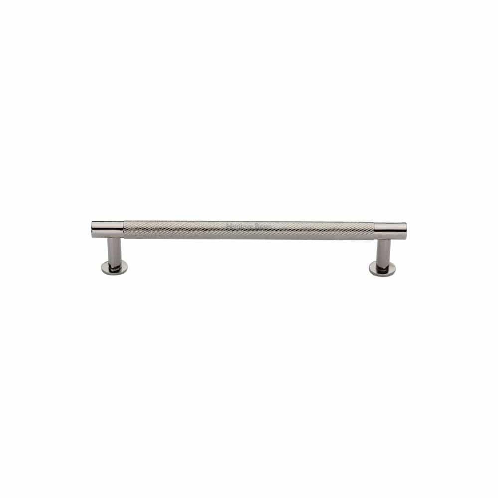 Heritage Brass Cabinet Hardware Polished Nickel / Cabinet Pull Handles / 96mm c/c Heritage Brass - Cabinet Pull Partial Knurled Design with Rose 96mm CTC Polished Nic