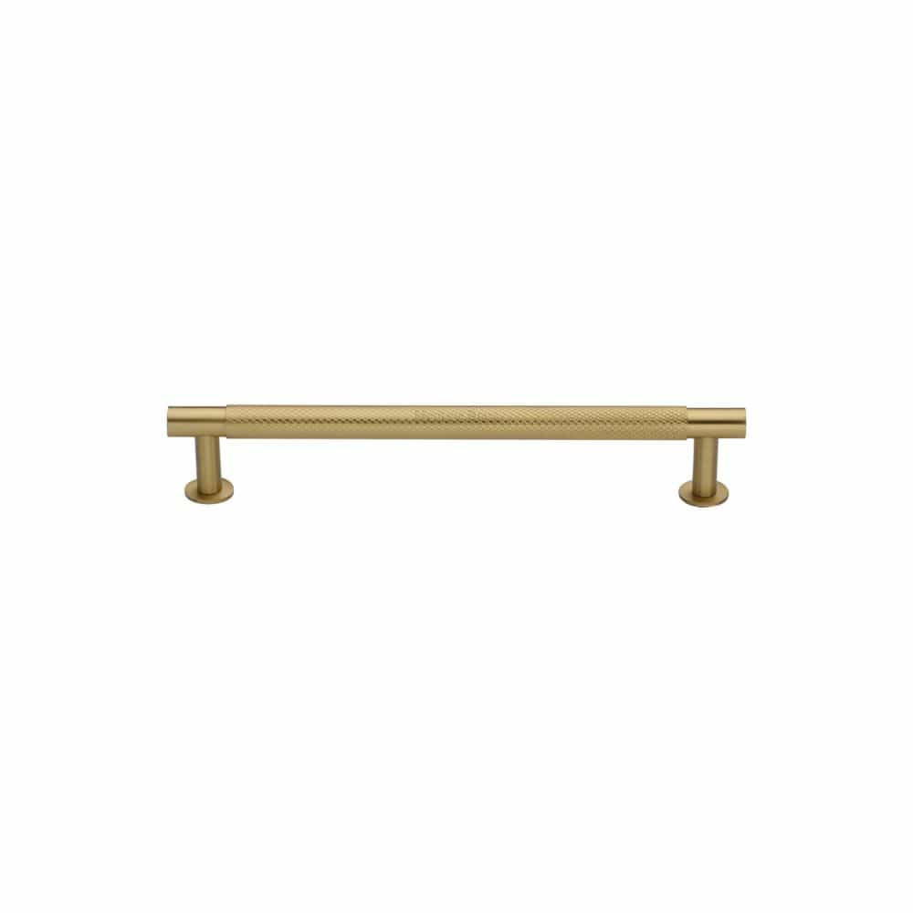 Heritage Brass Cabinet Hardware Satin Brass / Cabinet Pull Handles / 96mm c/c Heritage Brass - Cabinet Pull Partial Knurled Design with Rose 96mm CTC Polished Nic