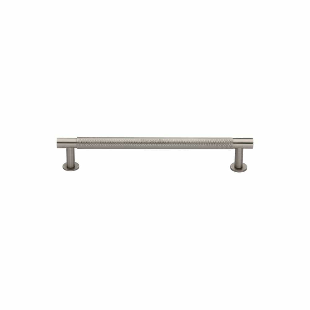 Heritage Brass Cabinet Hardware Satin Nickel / Cabinet Pull Handles / 96mm c/c Heritage Brass - Cabinet Pull Partial Knurled Design with Rose 96mm CTC Satin Nic