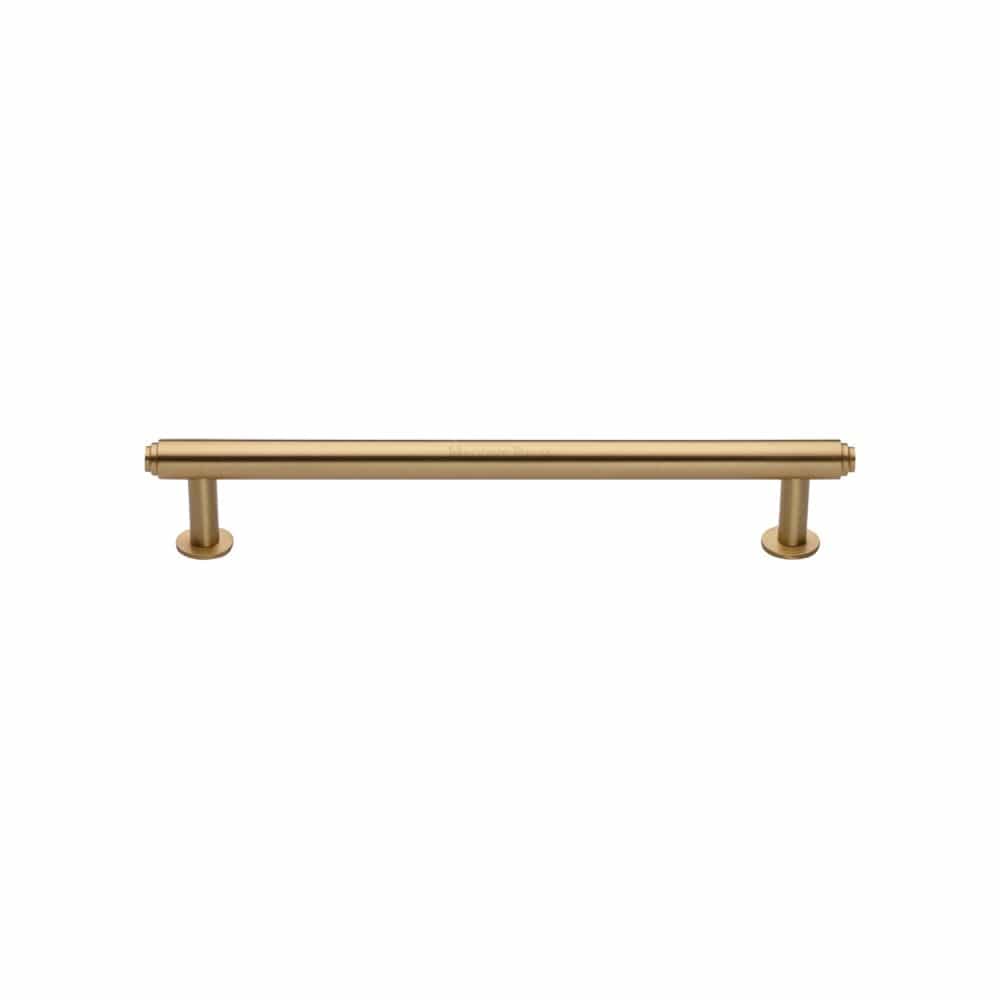 Heritage Brass Cabinet Hardware Satin Brass / Cabinet Pull Handles / 128mm c/c Heritage Brass - Cabinet Pull Step Design with 16mm Rose 128mm CTC Satin Brass Fi