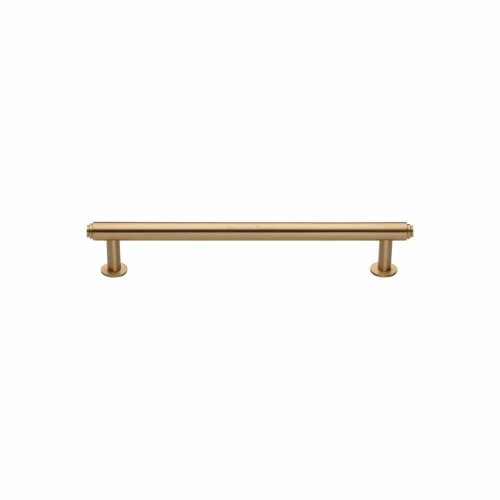 Heritage Brass Cabinet Hardware Satin Brass / Cabinet Pull Handles / 96mm c/c Heritage Brass - Cabinet Pull Step Design with 16mm Rose 96mm CTC Satin Brass Fin