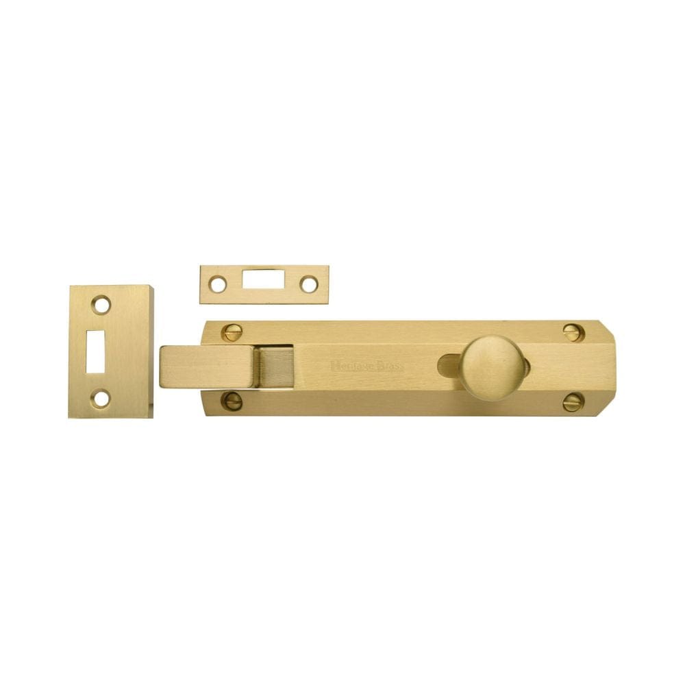 Heritage Brass Accessories Satin Brass / Cranked Surface Bolts / 150mm / 6" Heritage Brass - Door Bolt Necked Flat 6" Satin Brass Finish
