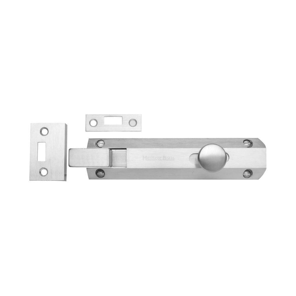 Heritage Brass Accessories Satin Chrome / Cranked Surface Bolts / 150mm / 6" Heritage Brass - Door Bolt Necked Flat 6" Satin Chrome Finish