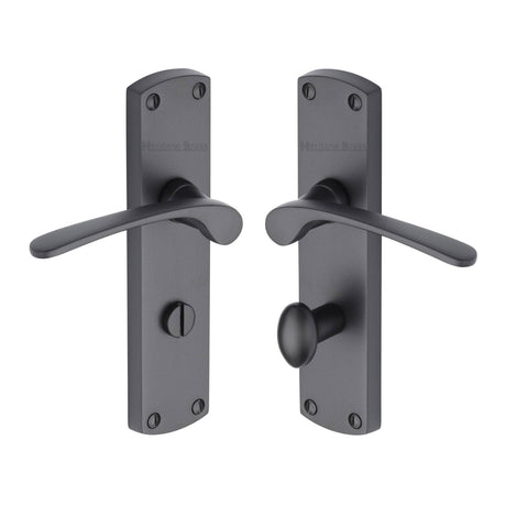 Heritage Brass Door Furniture Matt Black / Bathroom Lock Handles Heritage Brass - Door Handle for Bathroom Diplomat Design Matt Black finish