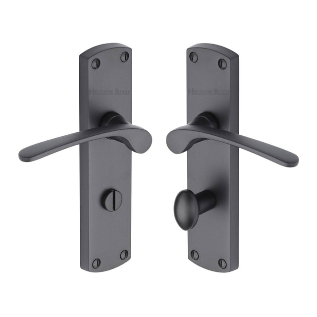 Heritage Brass Door Furniture Matt Black / Bathroom Lock Handles Heritage Brass - Door Handle for Bathroom Diplomat Design Matt Black finish