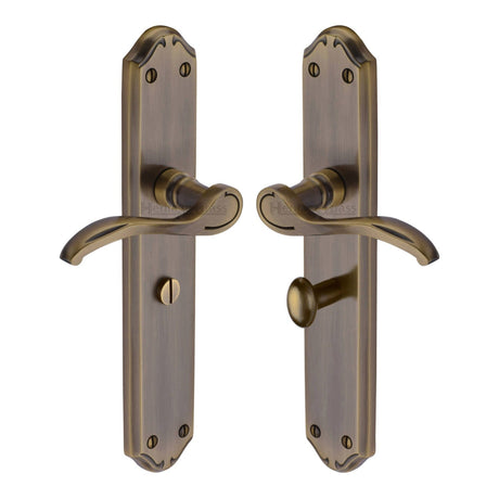 Heritage Brass Door Furniture Antique Brass / Bathroom Lock Handles Heritage Brass - Door Handle for Bathroom Verona Long Design Antique Brass finish