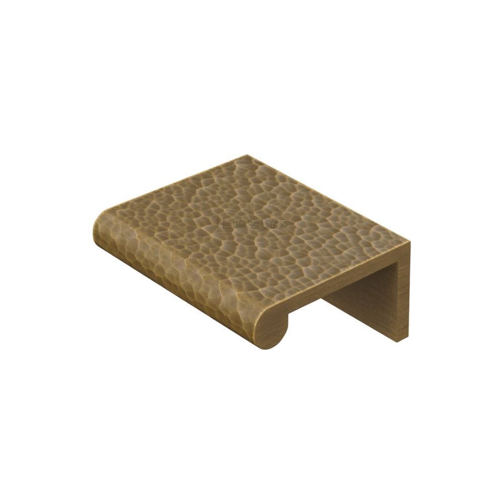 Heritage Brass Cabinet Hardware Antique Brass / Edge Pull Heritage Brass - Edge Pull Cabinet Handle Hammered Design - 40mm Width - Antique Brass