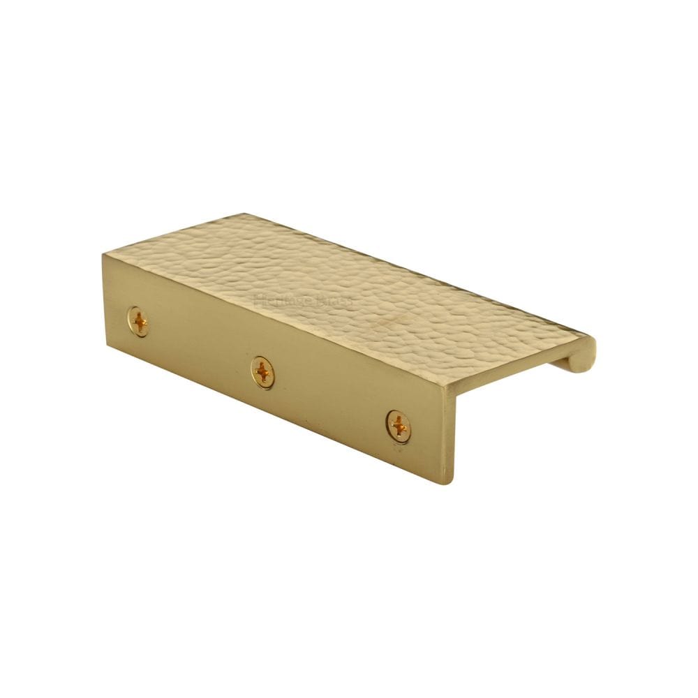 Heritage Brass Cabinet Hardware Polished Brass / Edge Pull Heritage Brass - Edge Pull Cabinet Handle Hammered Design - 40mm Width - Polished Brass
