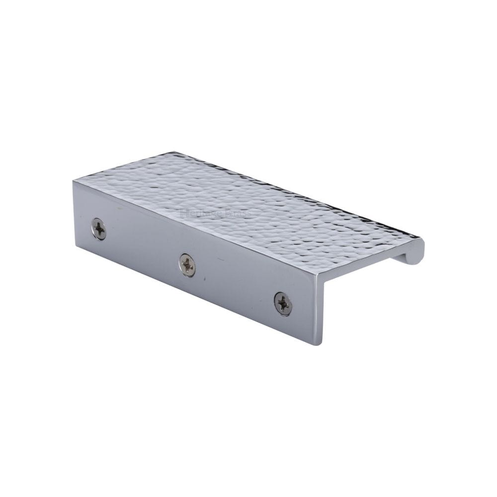 Heritage Brass Cabinet Hardware Polished Chrome / Edge Pull Heritage Brass - Edge Pull Cabinet Handle Hammered Design - 40mm Width - Polished Chrome