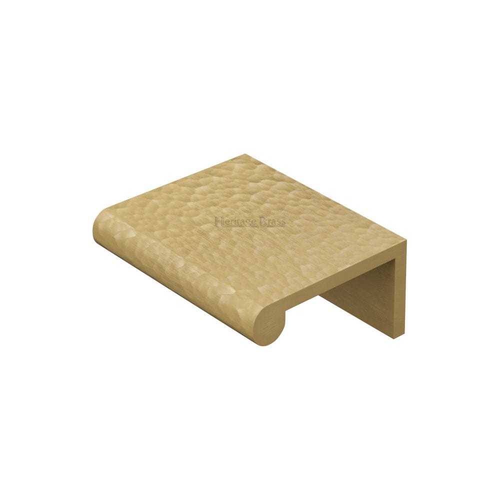Heritage Brass Cabinet Hardware Satin Brass / Edge Pull Heritage Brass - Edge Pull Cabinet Handle Hammered Design - 40mm Width - Satin Brass