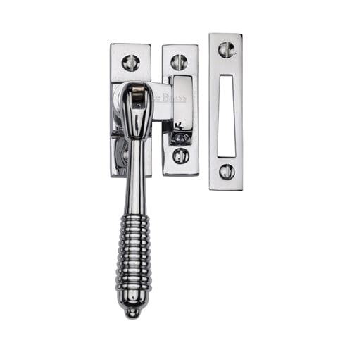 Heritage Brass Window Furniture Polished Chrome / No / Mortice & Hook Place Heritage Brass - Mortice & Hook Plate Casement Fastener Reeded Design Polished Chrome finish