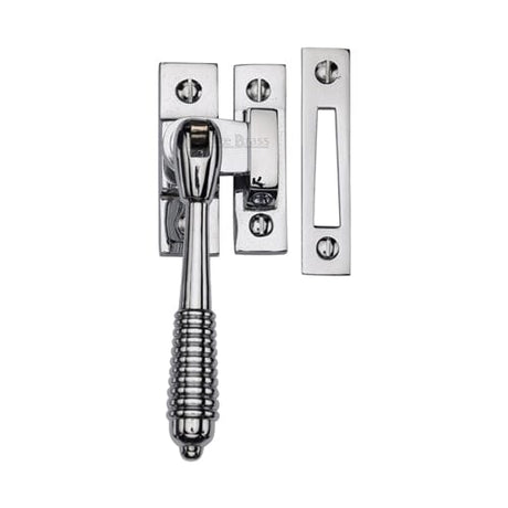 Heritage Brass Window Furniture Polished Chrome / No / Mortice & Hook Place Heritage Brass - Mortice & Hook Plate Casement Fastener Reeded Design Polished Chrome finish