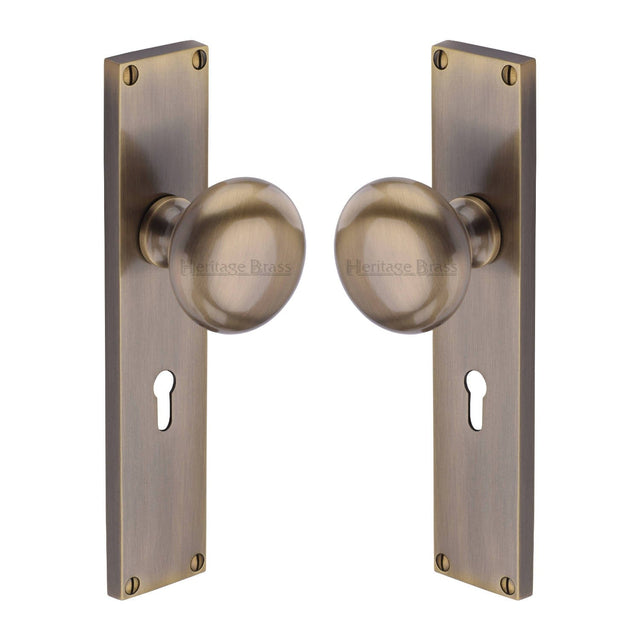 Heritage Brass Door Furniture Antique Brass / Mortice Knobs Heritage Brass Mortice Knob on Lock Plate Victoria Design Antique Brass finish