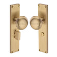 Heritage Brass Door Furniture Satin Brass / Mortice Knobs Heritage Brass Mortice Knob on Reeded Bathroom Plate Victoria Design Satin Brass finish