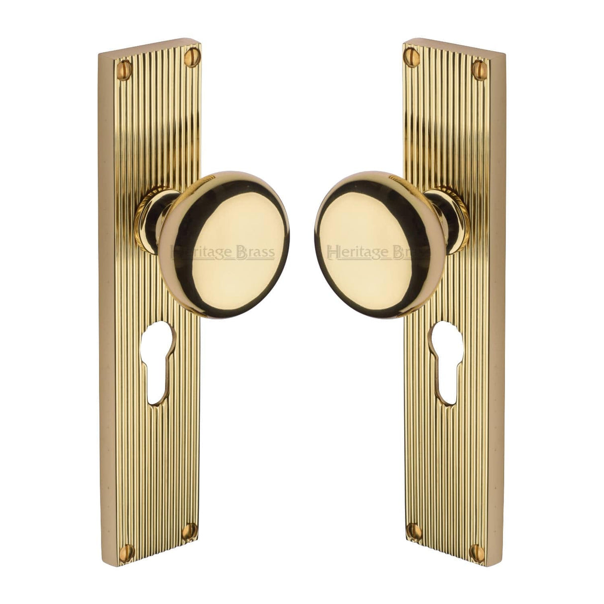 Heritage Brass Door Furniture Polished Brass / Mortice Knobs Heritage Brass Mortice Knob on Reeded Euro Profile Plate Victoria Design Polished Brass finish
