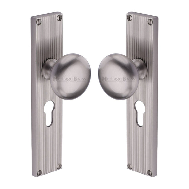 Heritage Brass Door Furniture Satin Nickel / Mortice Knobs Heritage Brass Mortice Knob on Reeded Euro Profile Plate Victoria Design Satin Nickel finish