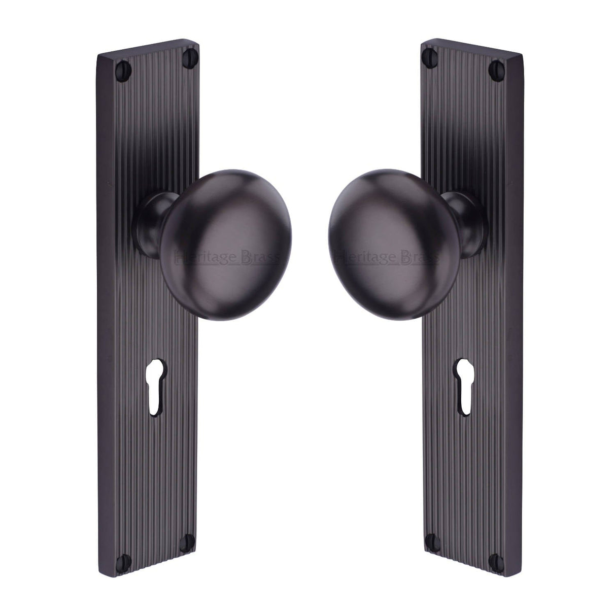 Heritage Brass Door Furniture Matt Bronze / Mortice Knobs Heritage Brass Mortice Knob on Reeded Lock Plate Victoria Design Matt Bronze finish