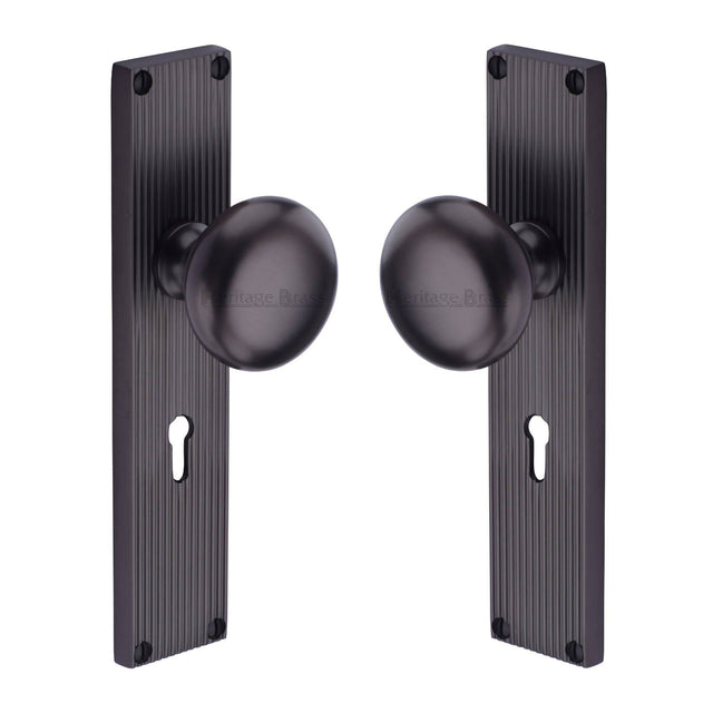 Heritage Brass Door Furniture Matt Bronze / Mortice Knobs Heritage Brass Mortice Knob on Reeded Lock Plate Victoria Design Matt Bronze finish