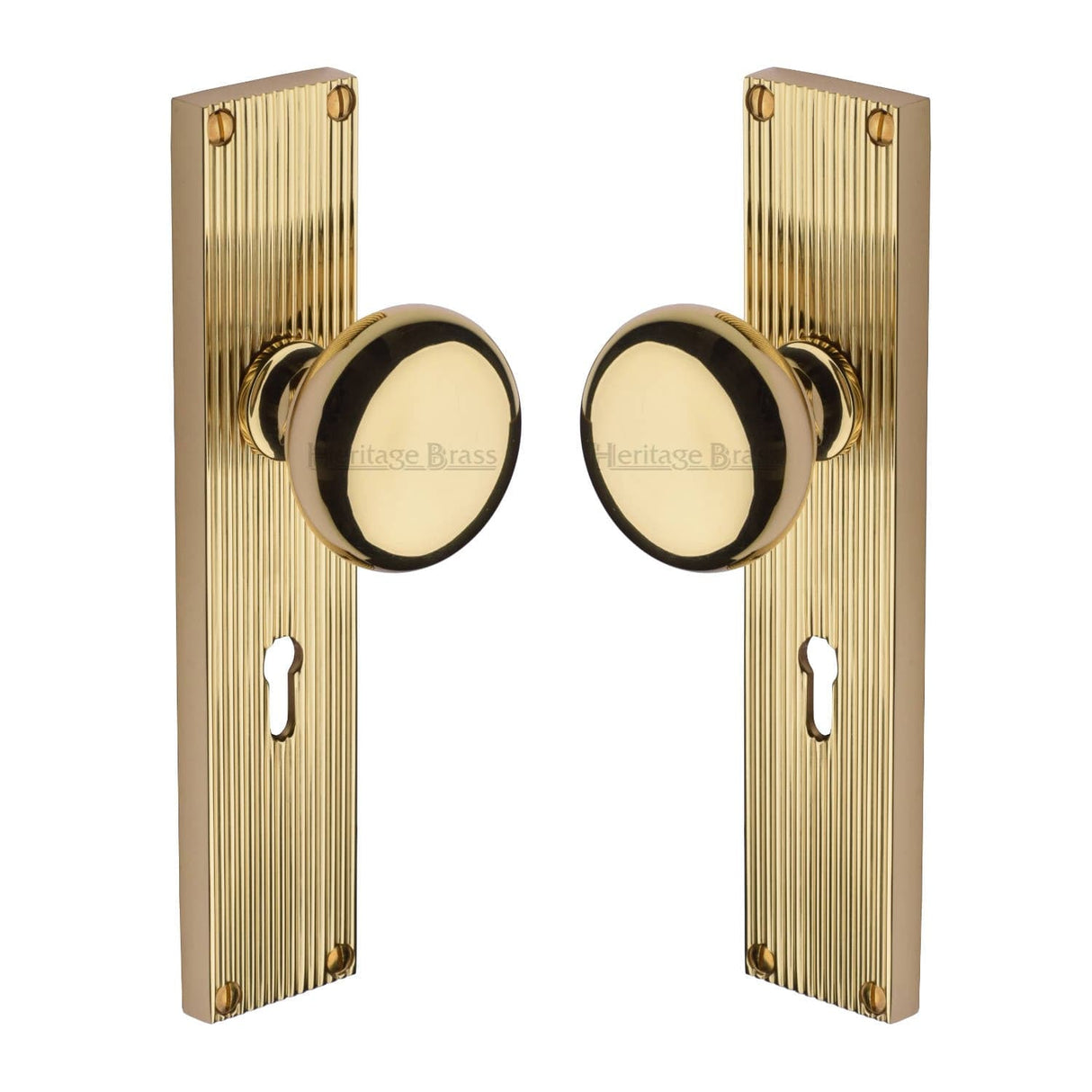 Heritage Brass Door Furniture Polished Brass / Mortice Knobs Heritage Brass Mortice Knob on Reeded Lock Plate Victoria Design Polished Brass finish