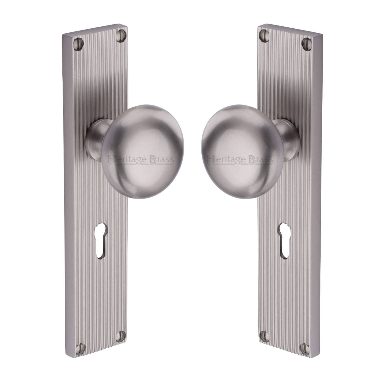 Heritage Brass Door Furniture Satin Nickel / Mortice Knobs Heritage Brass Mortice Knob on Reeded Lock Plate Victoria Design Satin Nickel finish