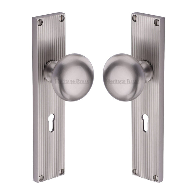 Heritage Brass Door Furniture Satin Nickel / Mortice Knobs Heritage Brass Mortice Knob on Reeded Lock Plate Victoria Design Satin Nickel finish