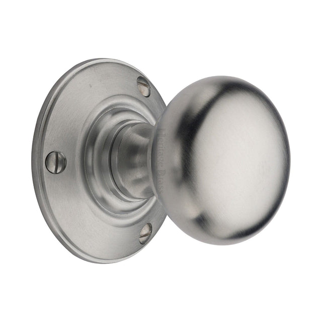 Heritage Brass Door Furniture Satin Chrome / Mortice Knobs Heritage Brass Mortice Knob on Rose Chester Design Satin Chrome finish