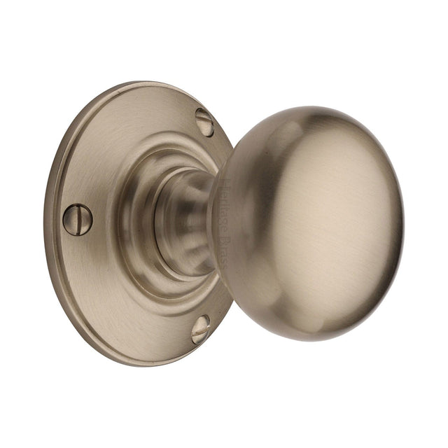 Heritage Brass Door Furniture Satin Nickel / Mortice Knobs Heritage Brass Mortice Knob on Rose Chester Design Satin Nickel finish