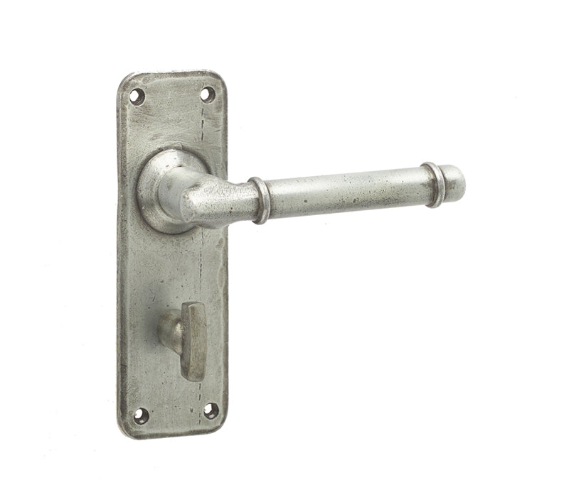 High quality image of Frelan - Belfry Suite Door Handle on Bathroom Plate Pewter Sku. HF100B