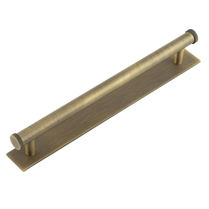 High quality image of Hoxton - Wenlock Cabinet Handles 224mm Ctrs Plain Backplate Antique Brass Sku. HOX-160AB-5060AB