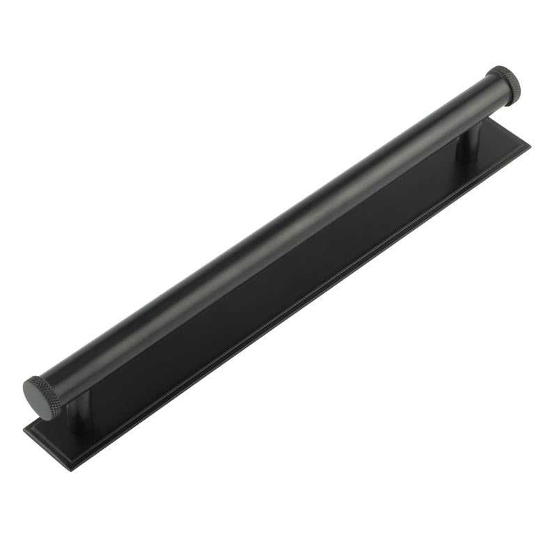 High quality image of Hoxton - Wenlock Cabinet Handles 224mm Ctrs Stepped Backplate Matt Black Sku. HOX-160MB-6060MB