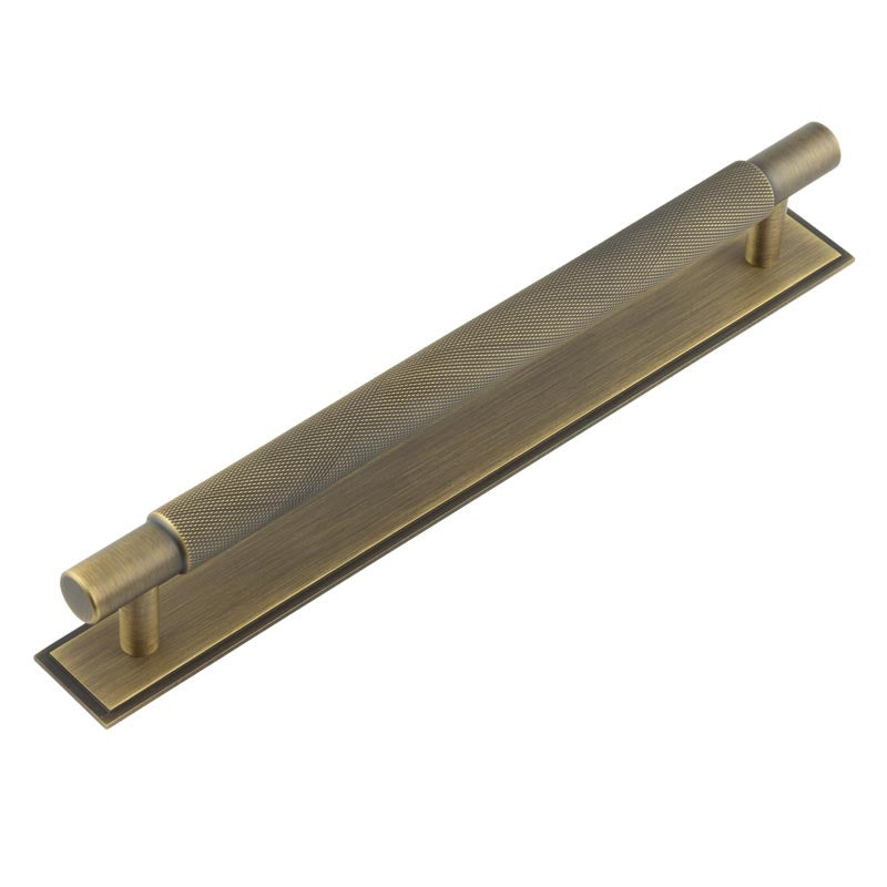 High quality image of Hoxton - Taplow Cabinet Handles 224mm Ctrs Stepped Backplate Antique Brass Sku. HOX-2060AB-6060AB