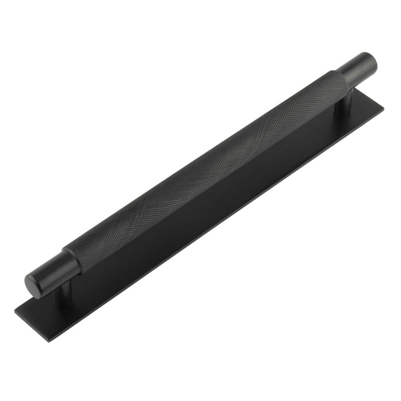 High quality image of Hoxton - Taplow Cabinet Handles 224mm Ctrs Plain Backplate Matt Black Sku. HOX-2060MB-5060MB