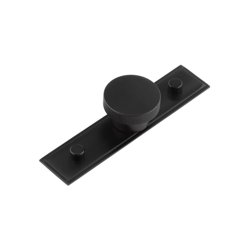 High quality image of Hoxton - Thaxted Cupboard Knobs 40mm Stepped Backplate Black Sku. HOX-240MB-6090MB