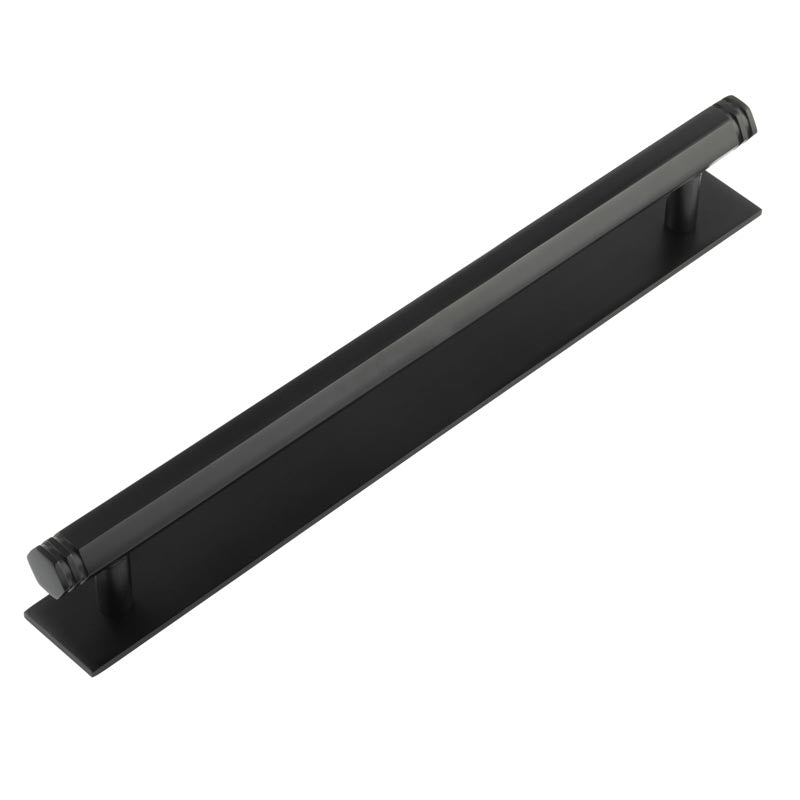 High quality image of Hoxton - Nile Cabinet Handles 224mm Ctrs Plain Backplate Black Sku. HOX-360MB-5060MB