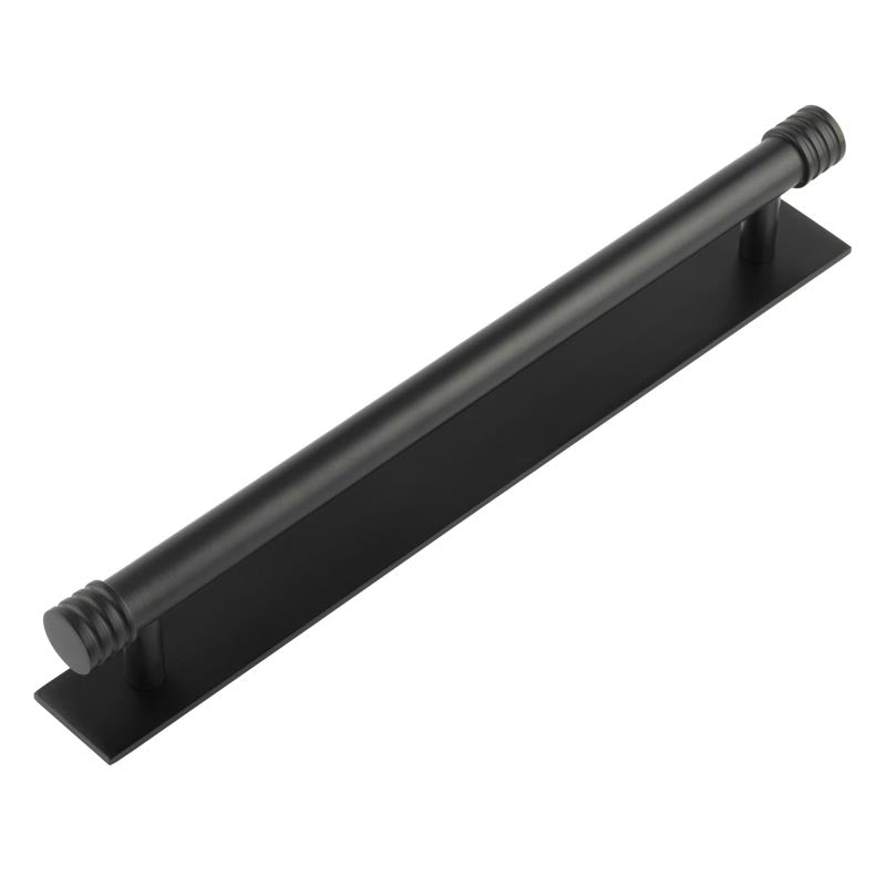 High quality image of Hoxton - Sturt Cabinet Handles 224mm Ctrs Plain Backplate Matt Black Sku. HOX-460MB-5060MB