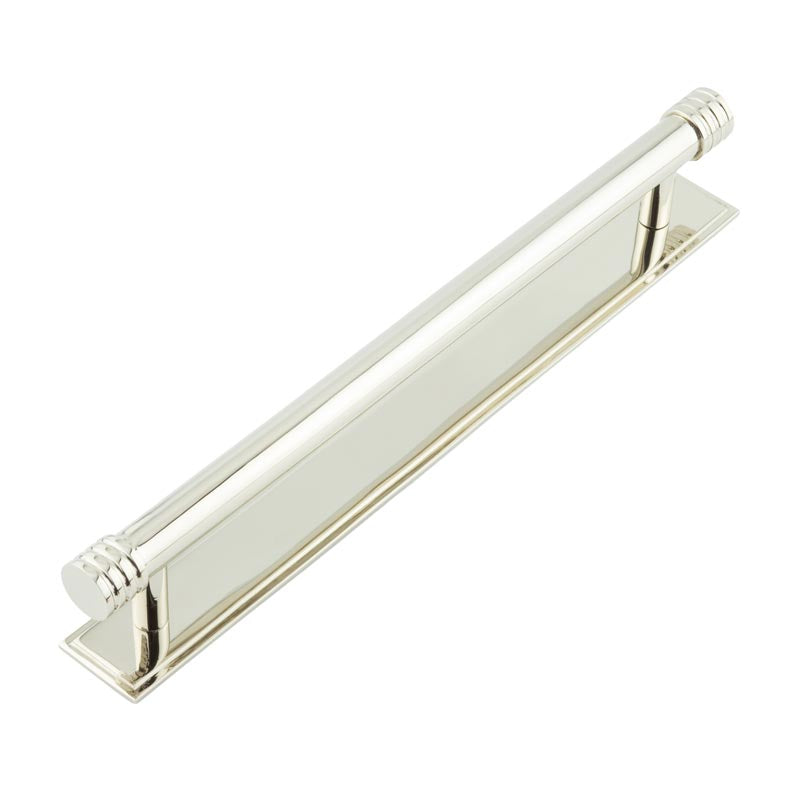 High quality image of Hoxton - Sturt Cabinet Handles 224mm Ctrs Stepped Backplate Polished Nickel Sku. HOX-460PN-6060PN