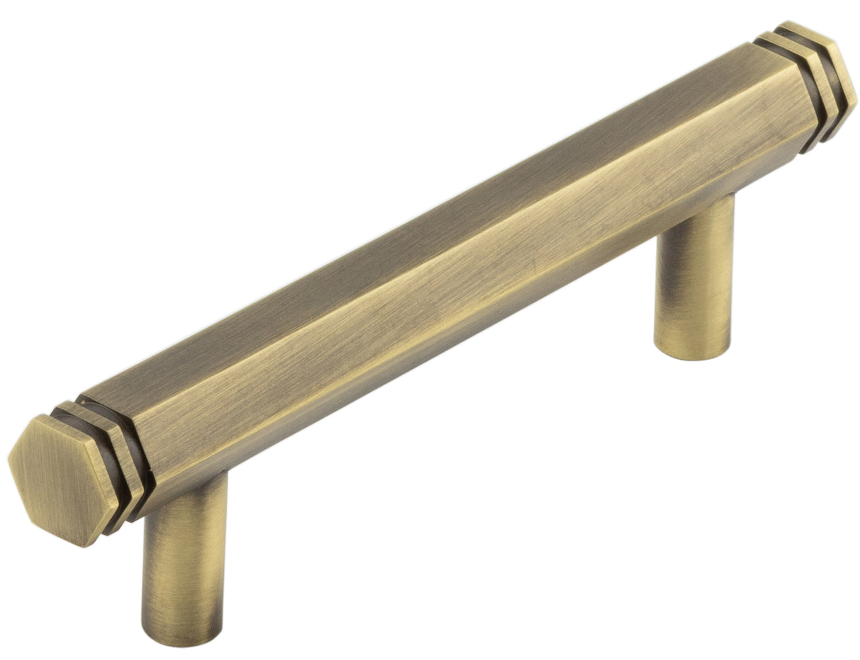 High quality image of Hoxton - Nile Cabinet Handles 96mm Ctrs Antique Brass Sku. HOX350AB