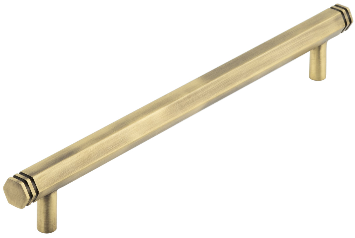 High quality image of Hoxton - Nile Cabinet Handles 224mm Ctrs Antique Brass Sku. HOX360AB