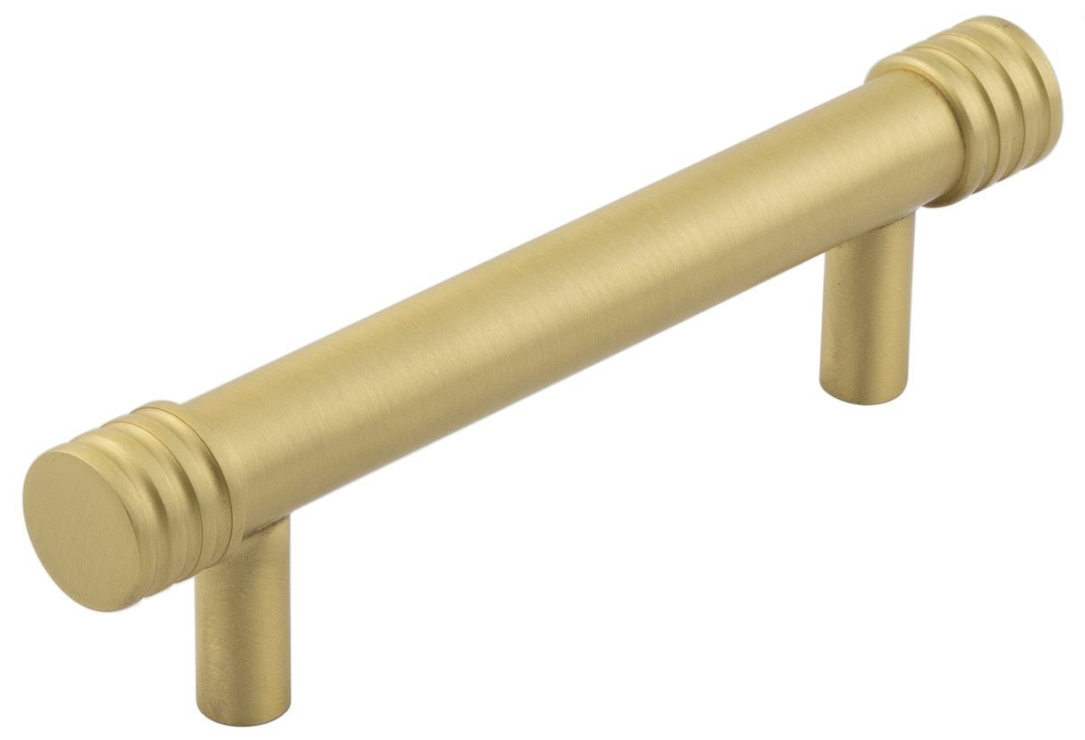 High quality image of Hoxton - Sturt Cabinet Handles 96mm Ctrs Satin Brass Sku. HOX450SB