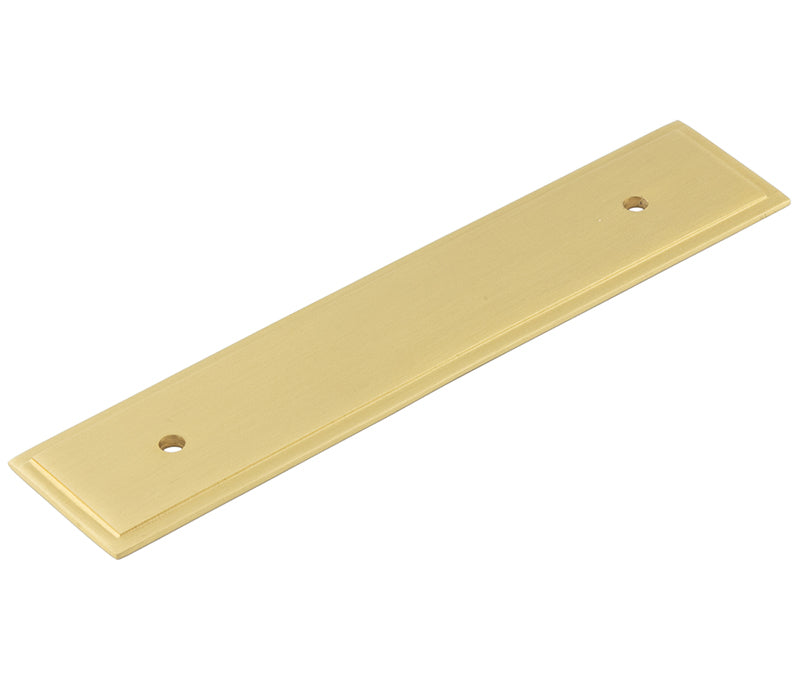 High quality image of Hoxton - Rushton Backplate for Cabinet Handles 140x30mm Satin Brass Sku. HOX6050SB