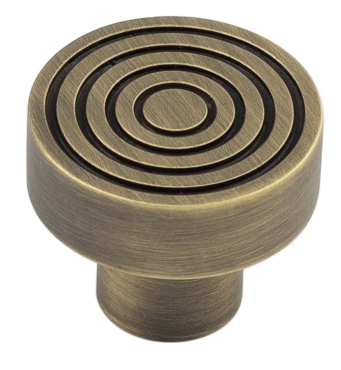 Frelan Hardware Cabinet Hardware Antique Brass / Cabinet Knobs / 30mm Dia. Hoxton - Murray AB 30mm Cupboard Knob Reeded